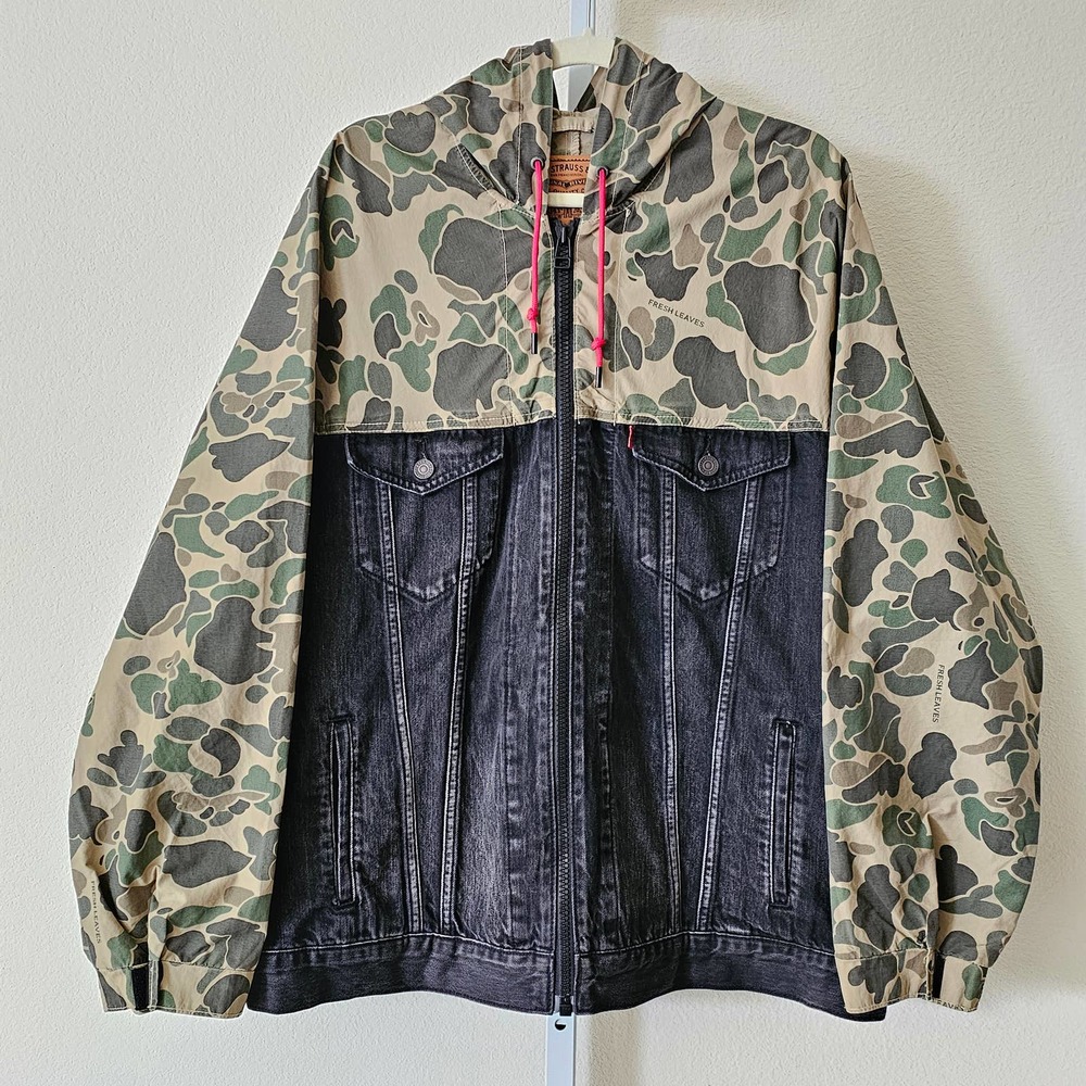 LEVI'S x Justin Timberlake Fresh Leaves Hybrid Camo Hooded Trucker Jacket Sz XL